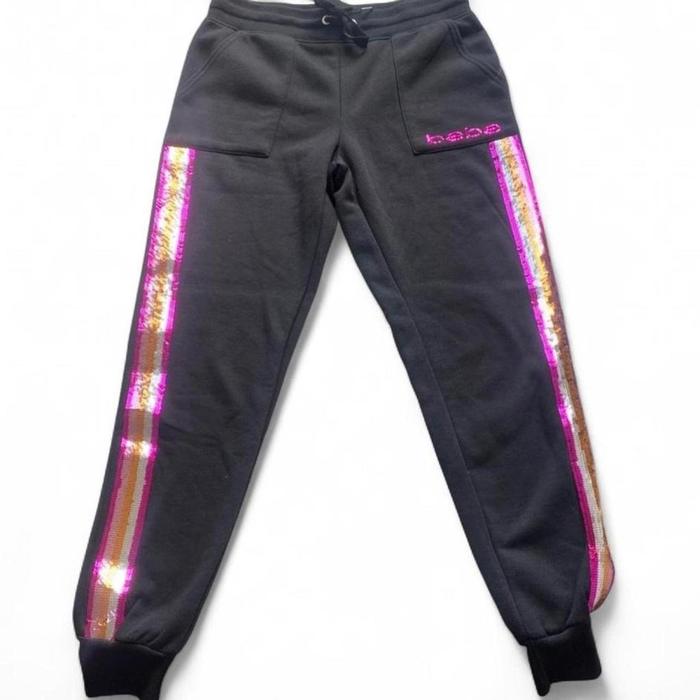 Bebe Black sequin glam joggers Size Small